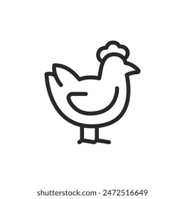 Chicken, linear style icon. A chicken poultry farming and egg production. Editable stroke width.