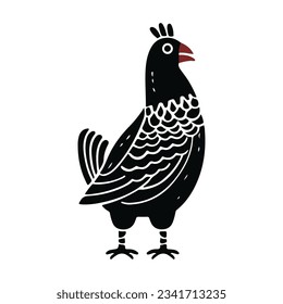 Chicken linocut vector illustration. Pattern for linocut, embroidery, crafts. Hen. Vector illustration