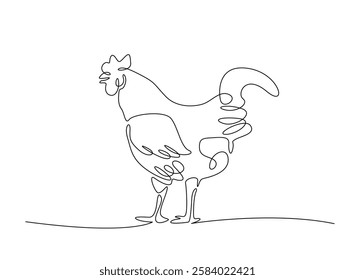 Chicken livestock in continuous one line drawing. Chicken, hen , rooster line draw. Editable vector.