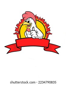 Chicken Logo Cartoon Character. Cute Cartoon Rooster chicken giving thumbs up. Vector logo illustration.