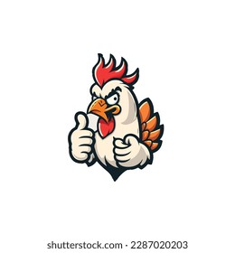 Chicken Logo Cartoon Character. Cute Cartoon Rooster chicken giving thumbs up. Vector logo illustration