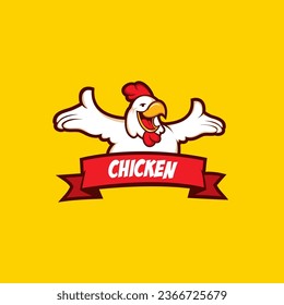 Chicken Logo Cartoon Character. A cute Cartoon chicken greeted happily. Vector logo illustration
