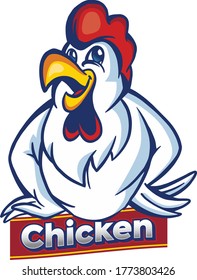 Chicken Logo Cartoon Character. A funny Cartoon Rooster chicken