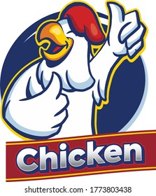 Chicken Logo Cartoon Character. A funny Cartoon Rooster chicken