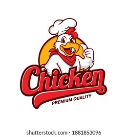 Chicken Logo Cartoon Character. A funny Cartoon Rooster chicken giving a thumbs up. Vector logo illustration.
