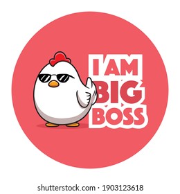 Chicken Logo Cartoon Character. A funny Cartoon Rooster chicken wearing a sunglasses. Vector logo illustration.