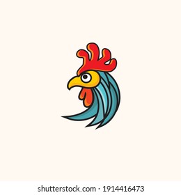 Chicken Logo Cartoon Character. A funny Cartoon Rooster chicken. 
Vector logo illustration.
