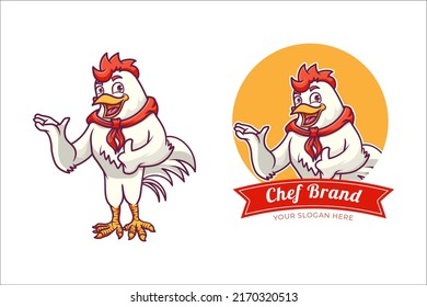 Chicken Logo Cartoon Character. A funny Cartoon Rooster chicken giving a thumbs up. Vector logo illustration.
