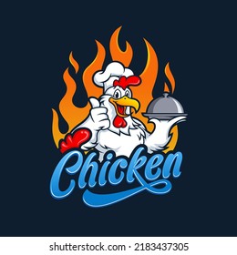 Chicken Logo Cartoon Character. A funny Cartoon Rooster chicken giving a thumbs up. Vector logo illustration.