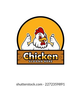 Chicken Logo Cartoon Character. A funny Cartoon Rooster chicken giving a thumbs up. Vector logo illustration