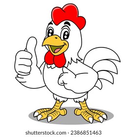 Chicken Logo Cartoon Character. A funny Cartoon Rooster chicken giving a thumbs up. Vector logo illustration.