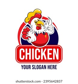 Chicken Logo Cartoon Character. A funny Cartoon Rooster chicken giving a thumbs up. Vector logo illustration.	