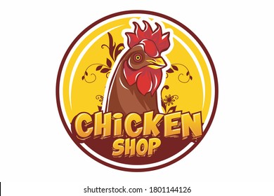 Caricatura con el logotipo del pollo, cabeza de gallo vectorial, gallo abstracto, tienda de pollos
