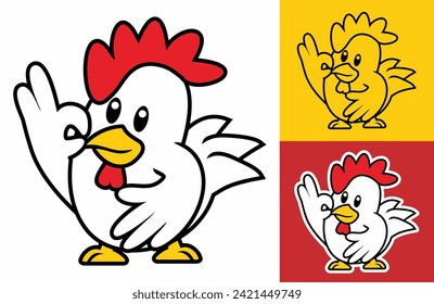 Chicken Logo Character Cartoon Mascot Cute Rooster Thumbs Up Vector Illustration