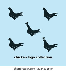 colección del logotipo del pollo. Colección de logotipo de 5 juegos. línea de ilustración vectorial del icono de diseño de color del logotipo simple del pollo. Ilustración vectorial.