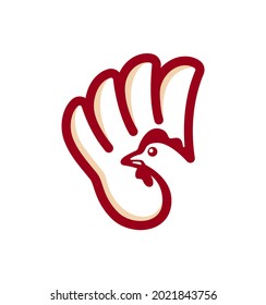 chicken logo with a combination of hand gestures say hello. modern line art style
