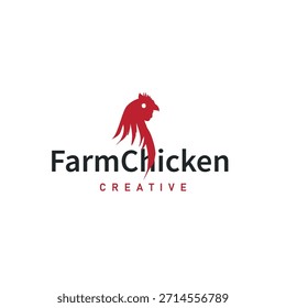 Diseño de logotipo de pollo para granja de pollos con silueta negra simple y minimalista de ganadero, concepto de Plantilla de Ilustración vectorial y póster