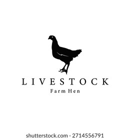 Design de logotipo de frango para fazenda de frango com silhueta preta simples e minimalista de criador de gado, conceito de modelo de ilustração vetorial e cartaz