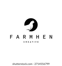 Chicken logo design for chicken farm with simple and minimalist black silhouette of livestock farmer, vector illustration template concept and poster