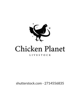 Chicken logo design for chicken farm with simple and minimalist black silhouette of livestock farmer, vector illustration template concept and poster