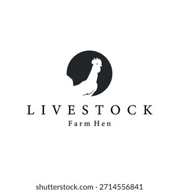 Design de logotipo de frango para fazenda de frango com silhueta preta simples e minimalista de criador de gado, conceito de modelo de ilustração vetorial e cartaz