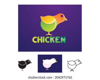 Diseño del logotipo de pollo con gradiente Vector Premium, colección de diseño de la plantilla del logotipo de pollo Premium Vector, personaje de pollo blanco Premium Vector.