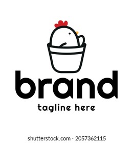 Chicken logo design. Line art style logo vector with chicken sitting in a basket. Logo for business, food, restaurant.