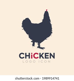 chicken logo design for restaurant, poultry farm, eggs.  facebook post template for meat shop, poultry farm. isolated silhouette rooster chicken on light pink background. chicken restaurant logo.