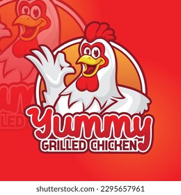 The Chicken Logo Design. Smile Chicken Yummy Mascot Vector