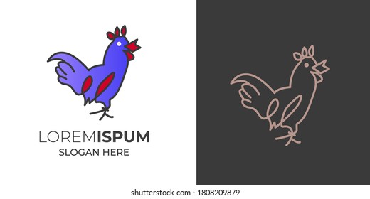 Chicken logo design white and black vector icon.poultry farm,running livestock,chicken crown,hen logo, rooster logo vintage minimal retro logo design .chicken line art design with food .