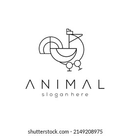 Chicken logo featuring a geometric line art rooster for restaurants, food production or any other kind of business