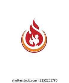 Logo de pollo con diseño de fuego, pollo caliente