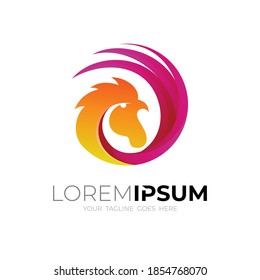 Chicken logo with fire design template, Hot chicken