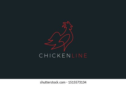 Chicken logo forms with simple lines in red color 