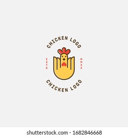 Chicken logo, Fried chicken restaurant, Rooster mascot, chicken farm and egg vector illustration.