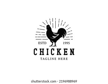 Chicken logo, Fried chicken restaurant, Rooster mascot, chicken farm and egg vector illustration.