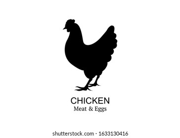 chicken logo icon, vector chicken silhouette, bio meat and eggs farm concept. Isolated on white background 