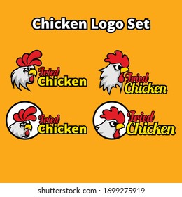 Chicken logo set, animal mascot, strong style, cartoon, fun, for your restaurant or food product
