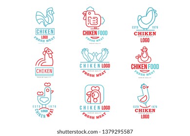 Chicken logo set, fresh meat premium quality badge design for farm natural organic products, packaging, shop, restaurant, grill, vector Illustrations