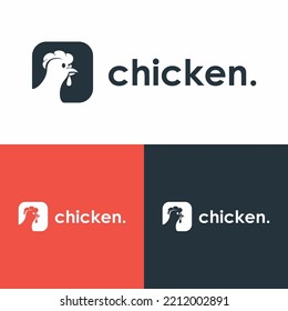 logotipo de pollo, logotipo simple, concepto cuadrado