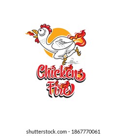 chicken logo for spicy chicken food product with image of chicken running on fire