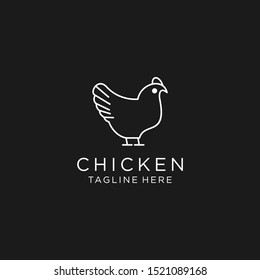 Chicken logo template, stylized vector symbol Design, on black background 