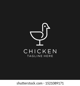 Chicken logo template, stylized vector symbol Design, on black background 
