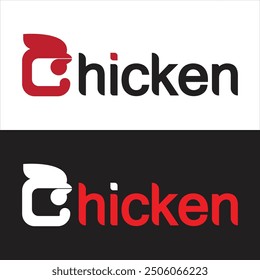 Chicken logo typography lettering with letter C concept design idea.