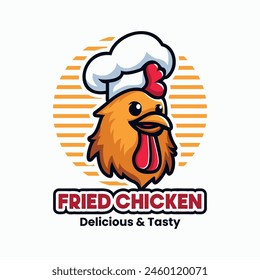 Chicken Logo. Vector Illustration. Chicken Mascot Design. Suitable for T-shirt, Badge, Emblem, Print, Business, Brand, Fast Food, Culinary Brand, Restaurant, Chicken Farm, Cooking, Chef Logo