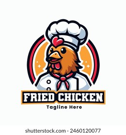 Chicken Logo. Vector Illustration. Chicken Mascot Design. Suitable for T-shirt, Badge, Emblem, Print, Business, Brand, Fast Food, Culinary Brand, Restaurant. Chicken Farm, Editable Color