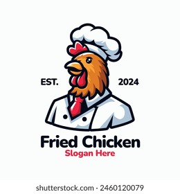 Chicken Logo. Vector Illustration. Chicken Mascot Design. Suitable for T-shirt, Badge, Emblem, Print, Business, Brand, Fast Food, Culinary Brand, Restaurant, Chicken Farm, Cooking, Chef Logo