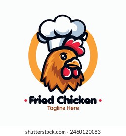 Chicken Logo. Vector Illustration. Chicken Mascot Design. Suitable for T-shirt, Badge, Emblem, Print, Business, Brand, Fast Food, Culinary Brand, Restaurant, Chicken Farm, Cooking, Chef Logo