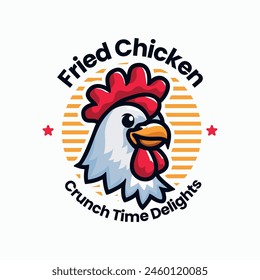 Chicken Logo. Vector Illustration. Chicken Mascot Design. Suitable for T-shirt, Badge, Emblem, Print, Business, Brand, Fast Food, Culinary Brand, Restaurant, Chicken Farm, Cooking, Chef Logo