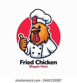 Chicken Logo. Vector Illustration. Chicken Mascot Design. Suitable for T-shirt, Badge, Emblem, Print, Business, Brand, Fast Food, Culinary Brand, Restaurant, Chicken Farm, Cooking, Chef Logo